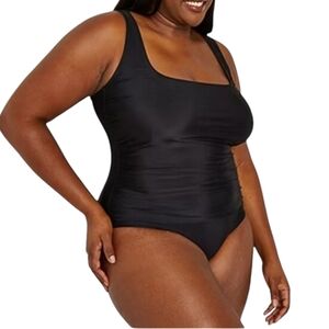 NWT Sonnet Shores Black Ruched Square Neck One Piece Swimsuit 24W